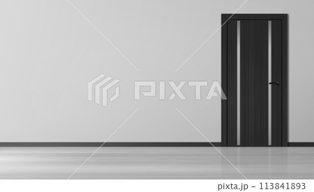 3d room door. House entrance wood frame on wall 113841893