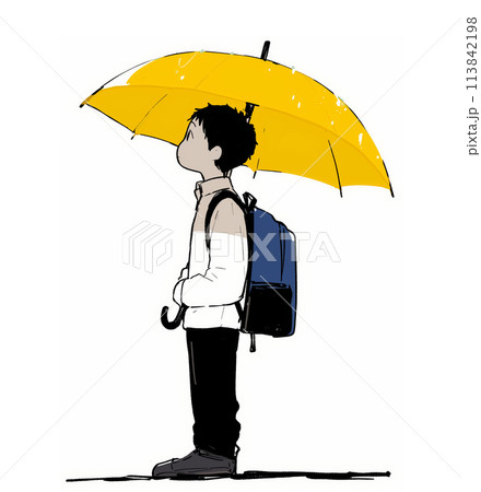 シンプルイラスト傘をさす男性 113842198