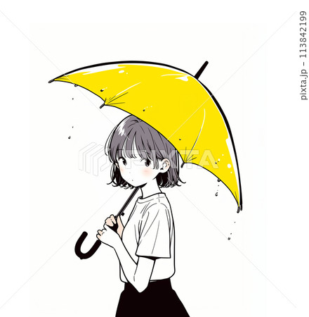 シンプルイラスト傘をさす女性 113842199