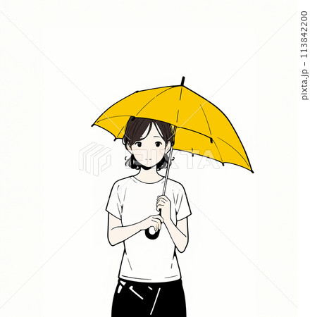 シンプルイラスト傘をさす女性 113842200