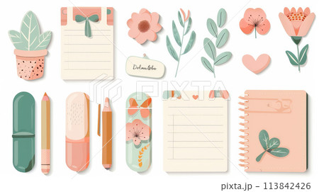 Set of planners, note paper, to do list, stickers templates. Cute paper notes for daily planner and stickers 113842426