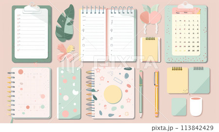 Set of planners, note paper, to do list, stickers templates. Cute paper notes for daily planner and stickers Set of planners, note paper, to do list, stickers templates. Cute paper notes for daily planner and stickers 113842429