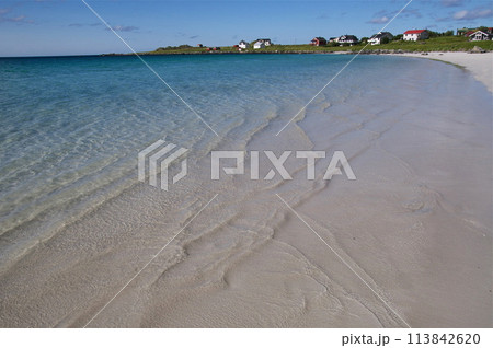 Coast of Norway sea in clouds of haze. Cloudy Nordic day on Lofoten islands Coast of Norway sea in clouds of haze. Cloudy Nordic day on Lofoten islands 113842620