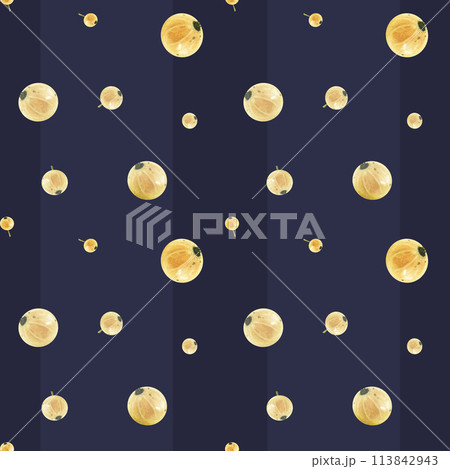 Currant berry pattern watercolor drawing seamless white. Juicy delisious ripe fruit illustration. Sweet vitamin aquarelle picture isolated black background. Ribes snowball yellow dessert decoration  113842943
