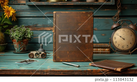 memory diary on wooden background 113843132
