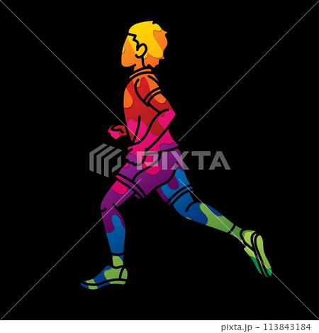 A Boy Running A Child  Jogging Playing Cartoon Sport Graphic Vector 113843184