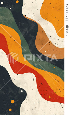 レトロな雰囲気の波のアブストラクト背景イラスト 113843423