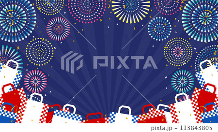 打ち上げ花火とショッピングバッグの背景（横向き16:9） 113843805