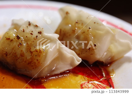 焼きたて餃子、ジューシーなミニ餃子、自宅で楽しむ餃子 113843999