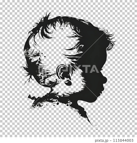 Black silhouette of a children on white background. 113844003