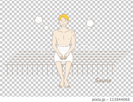 一個喜歡桑拿的清爽男人在桑拿房享受桑拿 Toto 桑拿男孩簡單插圖 113844068