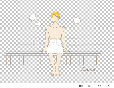 一個喜歡桑拿的清爽男人在桑拿房享受桑拿 Toto 桑拿男孩簡單插圖 113844071
