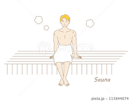サウナ室でサウナを楽しんでいるサウナ好きの爽やかな男性 ととのう サウナ男子 シンプル イラスト サウナ室でサウナを楽しんでいるサウナ好きの爽やかな男性 ととのう サウナ男子 シンプル イラスト 113844074