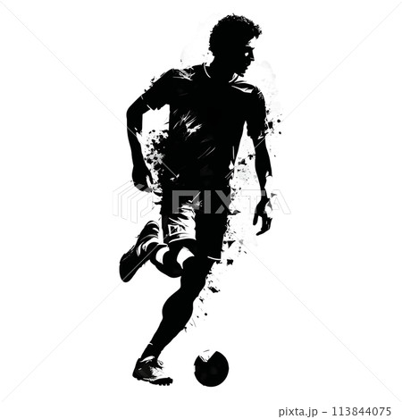 Black silhouette of a footballer on white background. 113844075