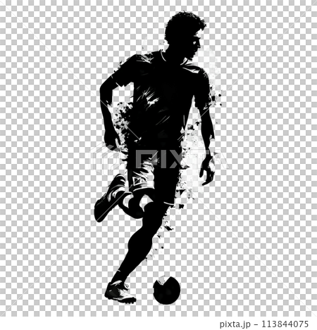 Black silhouette of a footballer on white background. 113844075