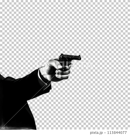 Gun in hand pointed, against a white background. 113844077