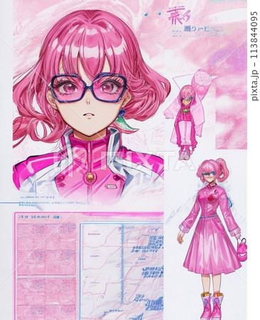 戦隊ピンクヒロインキャラクターシート　縦長 113844095