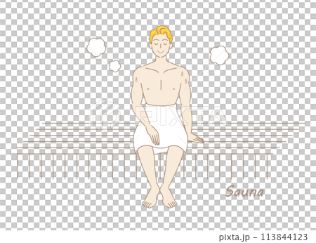 A refreshing man who likes saunas enjoying sauna in a sauna room. Totono sauna boy simple illustration 113844123