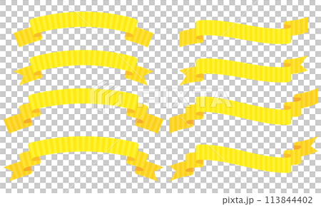 一組 8 條帶有彎曲條紋圖案的簡單絲帶的插圖(黃色) 一組 8 條帶有彎曲條紋圖案的簡單絲帶的插圖(黃色) 113844402
