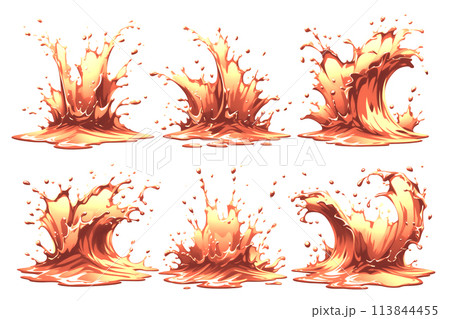 水飛沫をあげる色のついた液体のイラスト 113844455
