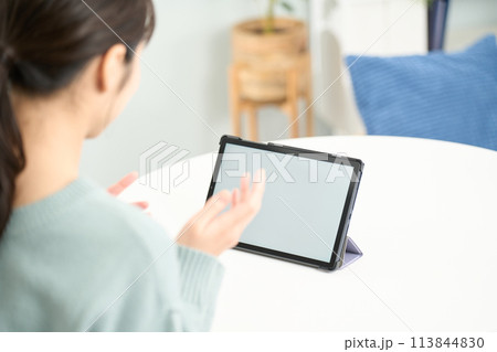 ビデオ通話をするタブレットのスクリーン ビデオ通話をするタブレットのスクリーン 113844830