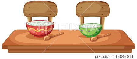 Two Bowls of Rice on Wooden Table 113845011