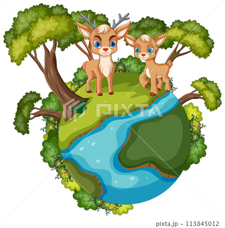 Deer Family on a Miniature Earth 113845012