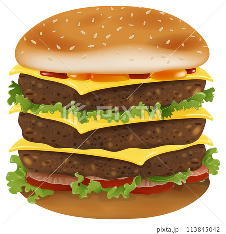 Delicious Triple Layer Cheeseburger Illustration 113845042