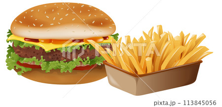 Delicious Burger and Fries Vector 113845056