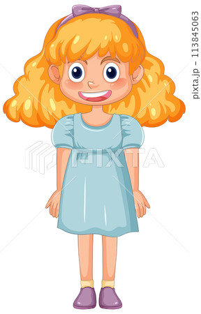 Cheerful Young Girl in Blue Dress 113845063