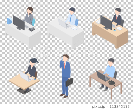 Isometric illustration set of business people doing various work styles 113845155