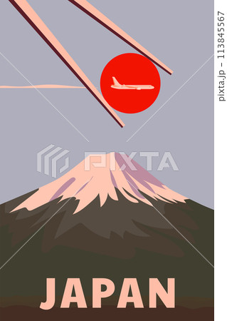 Retro Travel poster mount Fuji Japan Retro Travel poster mount Fuji Japan 113845567