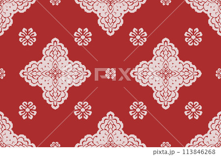 Ikat tribal Indian seamless pattern. Ethnic Aztec fabric carpet mandala ornament native boho chevron textile.Geometric African American oriental traditional vector illustrations. Embroidery style. 113846268