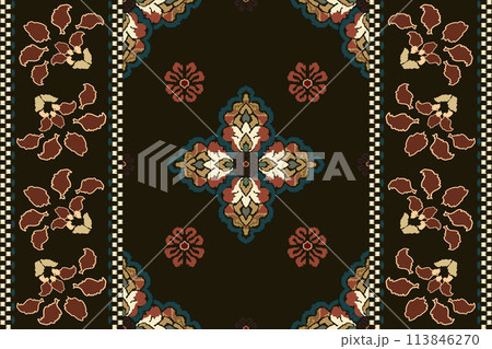 Ikat tribal Indian seamless pattern. Ethnic Aztec fabric carpet mandala ornament native boho chevron textile.Geometric African American oriental traditional vector illustrations. Embroidery style. 113846270