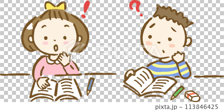 男孩和女孩學習的手繪插圖 男孩和女孩學習的手繪插圖 113846425