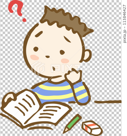手繪插圖，一個男孩因為不了解自己的學習而擔心 113846427