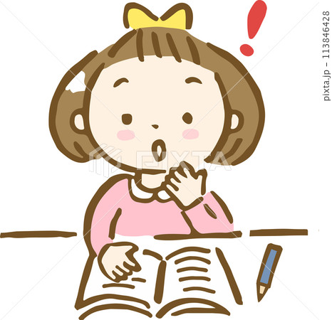 勉強していてびっくりした表情の女の子の手描きイラスト 勉強していてびっくりした表情の女の子の手描きイラスト 113846428