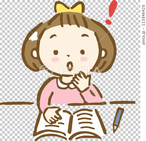 勉強していてびっくりした表情の女の子の手描きイラスト 勉強していてびっくりした表情の女の子の手描きイラスト 113846428