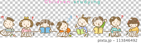 勉強する子供達の手描きイラスト 113846492