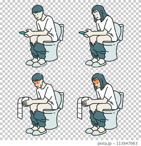 illustration of a using a mobile phone on toilet 113847063