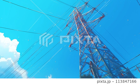 送電線の鉄塔11 113847166