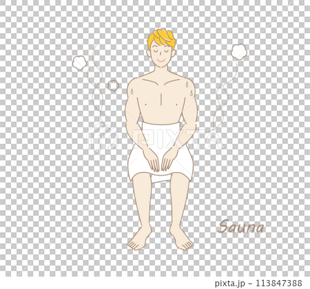 從桑拿房洗完冷水澡後,精神煥發的男人走到休息區,在新鮮的空氣中給身體降溫。 從桑拿房洗完冷水澡後,精神煥發的男人走到休息區,在新鮮的空氣中給身體降溫。 113847388