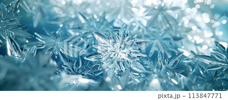 Exquisite ice crystals close-up on a brilliant blue background Exquisite ice crystals close-up on a brilliant blue background 113847771