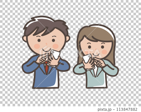 スマホを操作する男女ビジネスマンの上半身イラスト 113847882