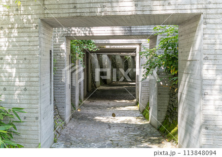 石造りの回廊がある遺跡の風景 113848094