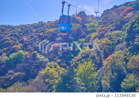 徳島県徳島市眉山町のあわぎん眉山ロープウェイから山頂駅方面を見る 113849130