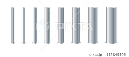 Metal poles with different diameters. metal columns. Steel pipes. Template design for urban advertising banners. Metal poles with different diameters. metal columns. Steel pipes. Template design for urban advertising banners. 113849506