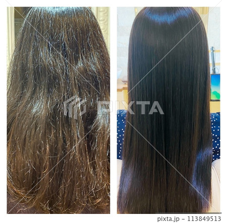 髪質改善のビフォーアフターの女性の後ろ髪 113849513