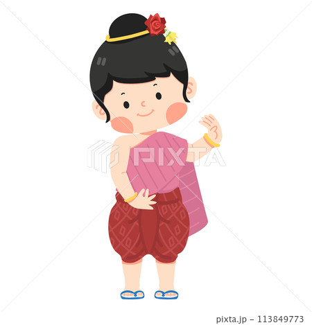 Kid girl in Thai traditional dress cartoon 113849773