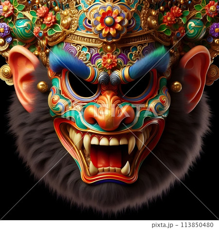 King Kong, a colorful japanese folk theater mask. 113850480